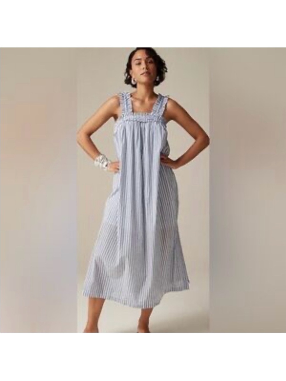 NWT J.Crew oversized Striped Blue Smocked Midi Sundress